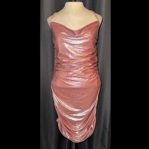 Sugar Thrillz Dolls Kill ‘MIDNIGHT KISSES’ Pink Metallic Drape Dress L NWT